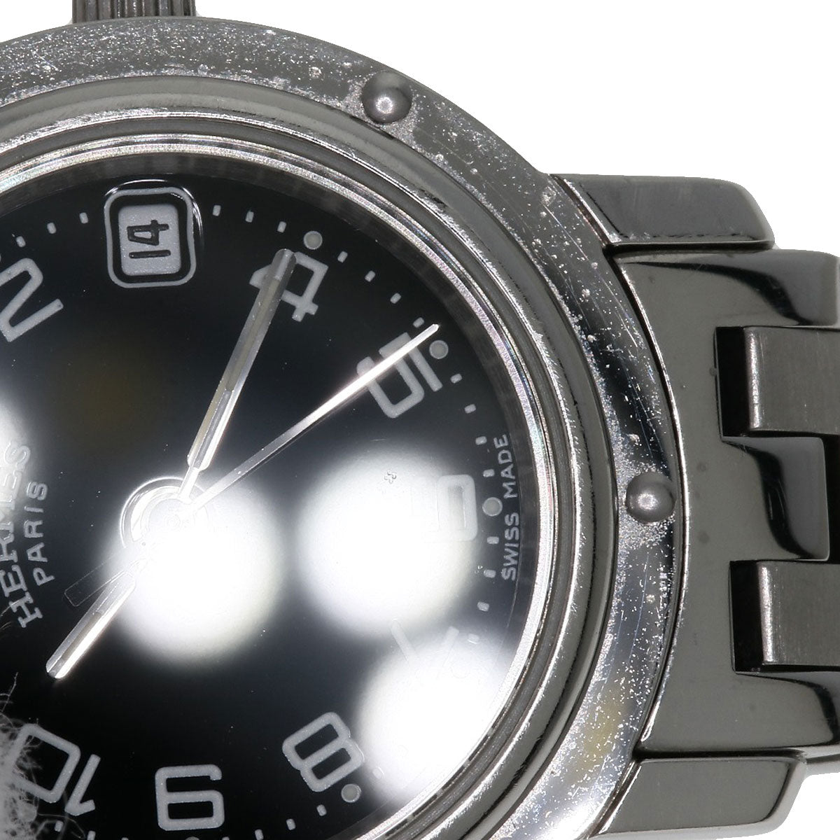 HERMES Watches Quartz CL4.210 Stainless Steel , Stainless Steel Silver Clipper black dial Women Used
