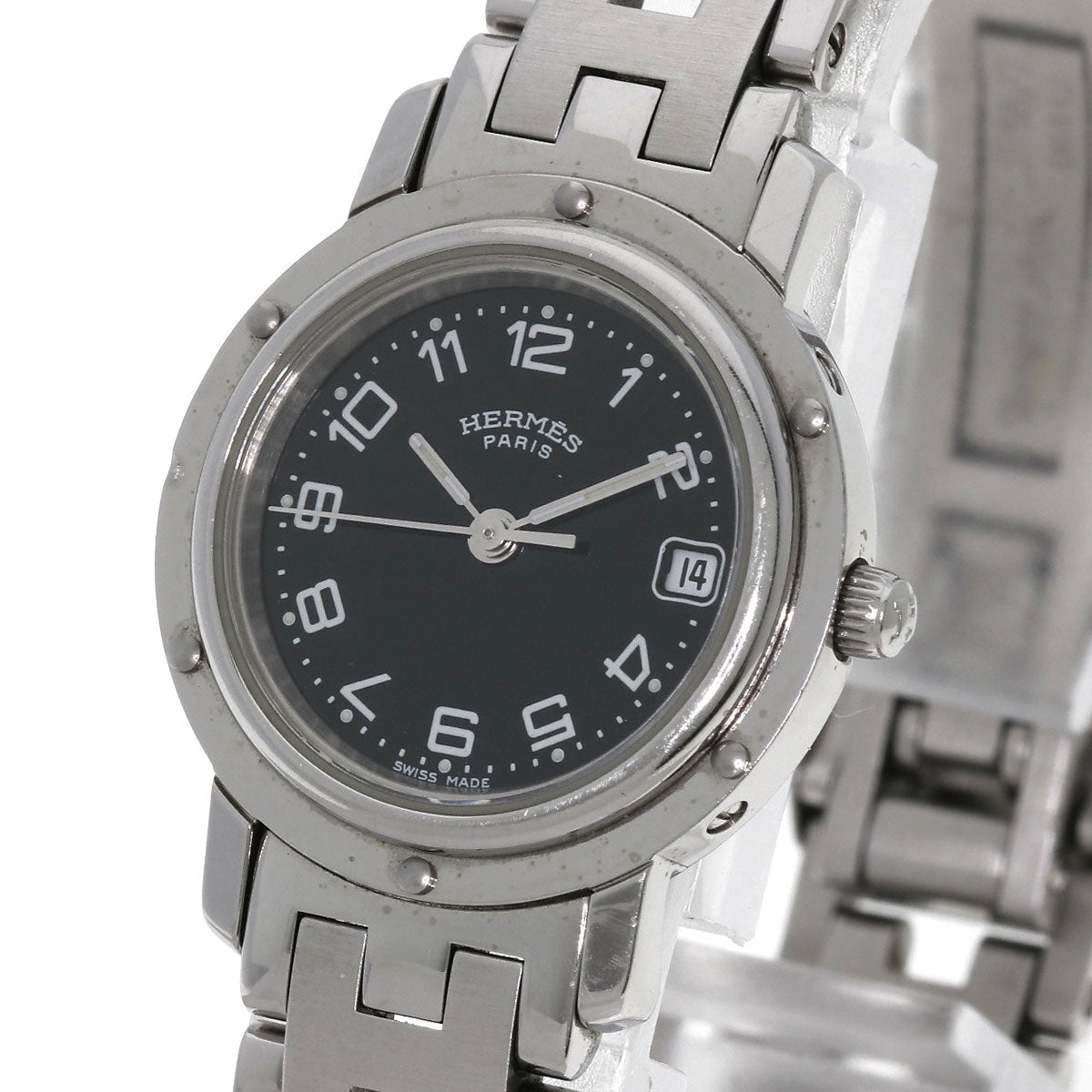 HERMES Watches Quartz CL4.210 Stainless Steel , Stainless Steel Silver Clipper black dial Women Used