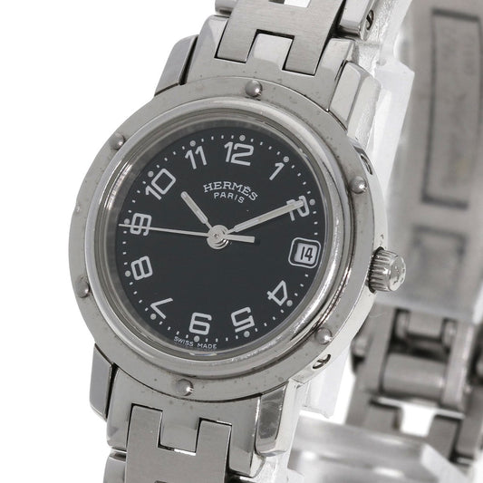 HERMES Watches Quartz CL4.210 Stainless Steel , Stainless Steel Silver Clipper black dial Women Used