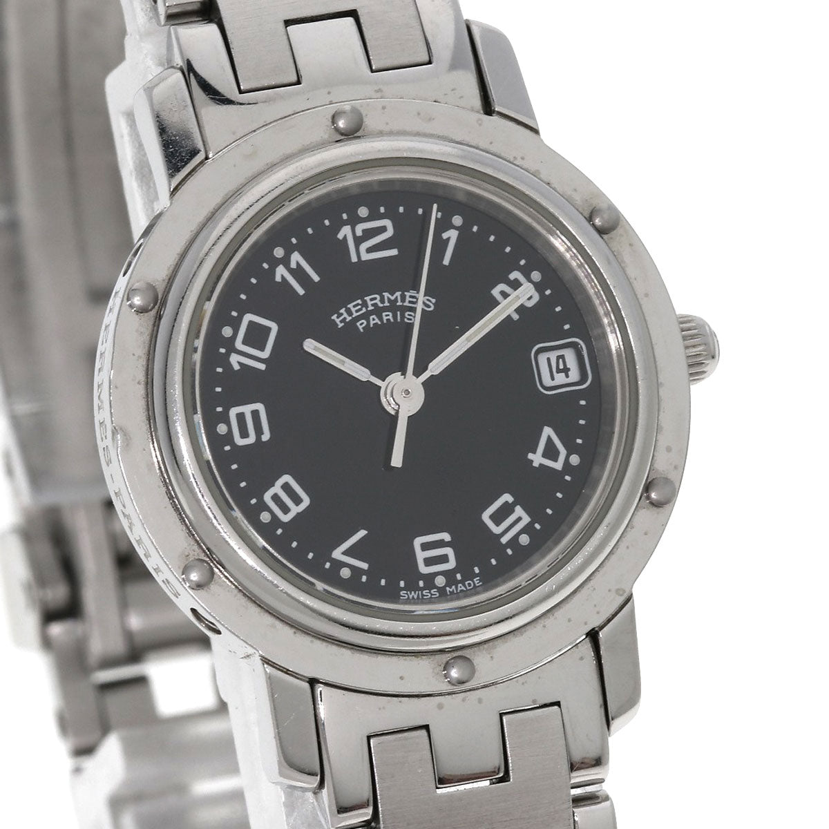 HERMES Watches Quartz CL4.210 Stainless Steel , Stainless Steel Silver Clipper black dial Women Used