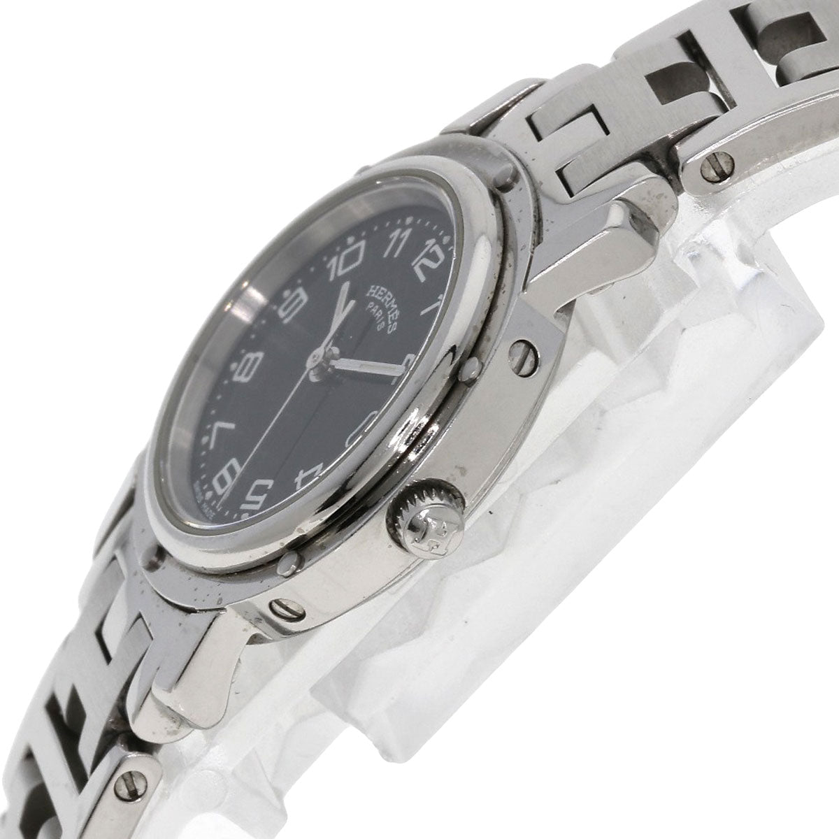 HERMES Watches Quartz CL4.210 Stainless Steel , Stainless Steel Silver Clipper black dial Women Used
