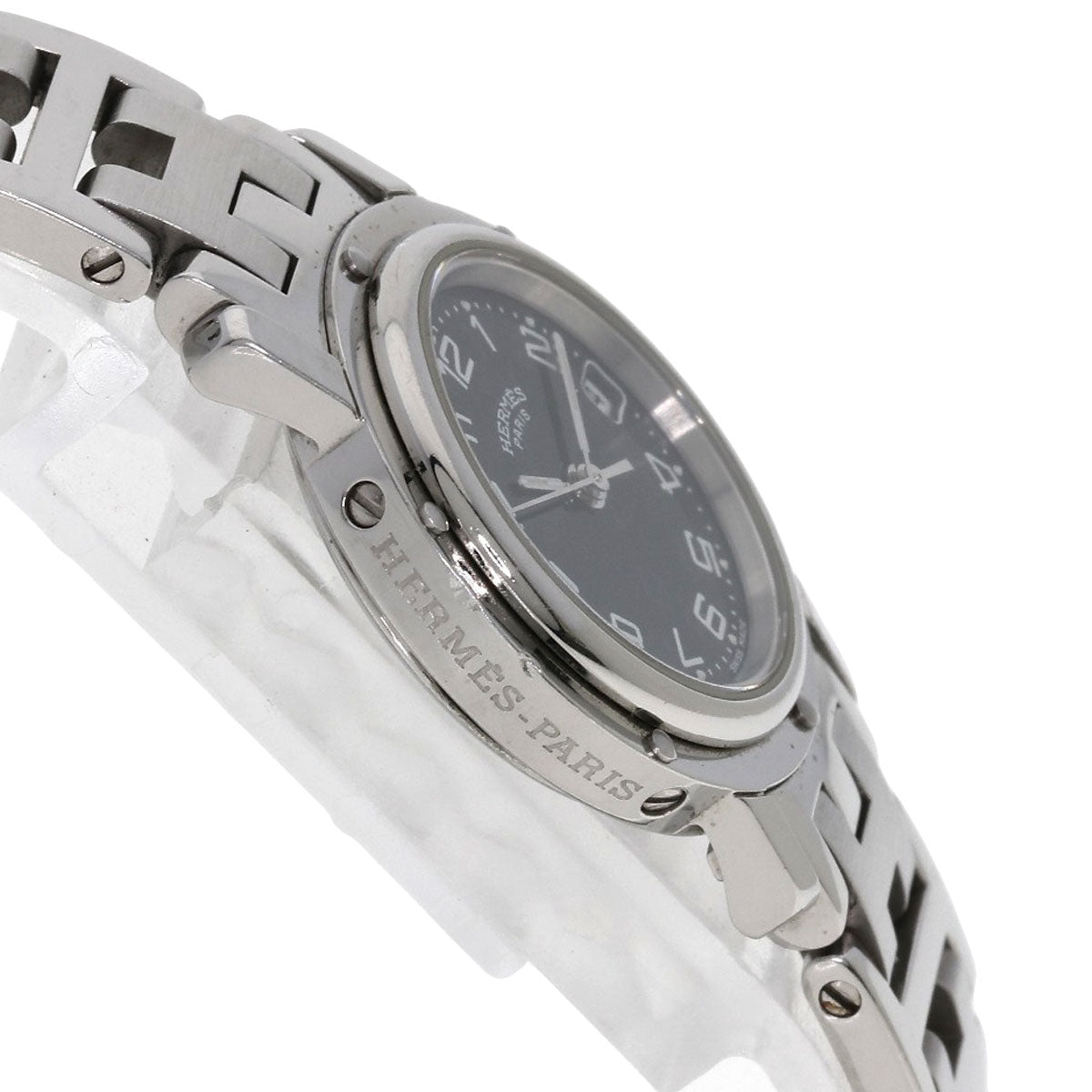 HERMES Watches Quartz CL4.210 Stainless Steel , Stainless Steel Silver Clipper black dial Women Used