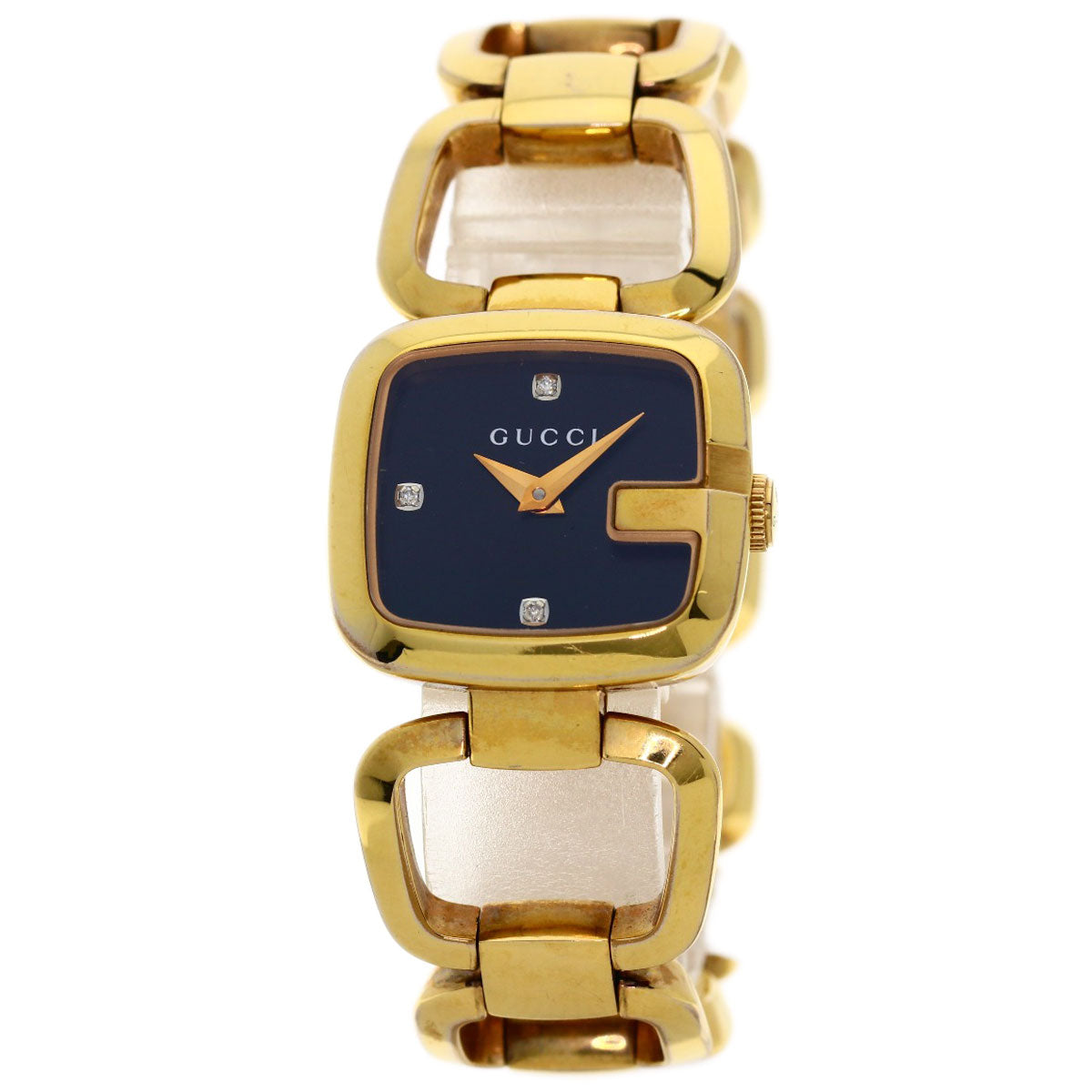 GUCCI Watches Quartz 125.5 Gold Plated , Gold Plated gold G Collection 3P Diamond Square black dial Women Used