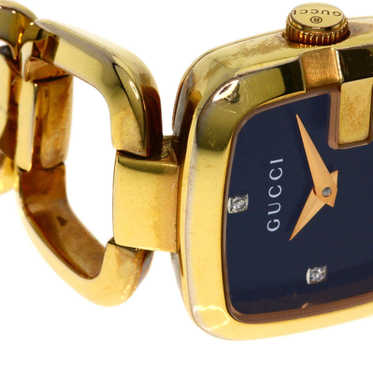 GUCCI Watches Quartz 125.5 Gold Plated , Gold Plated gold G Collection 3P Diamond Square black dial Women Used