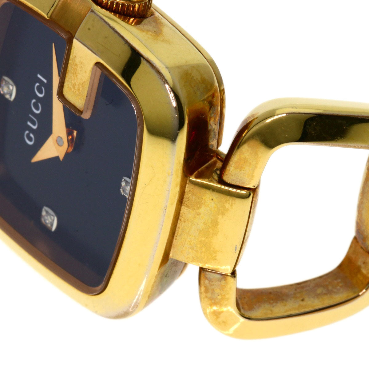GUCCI Watches Quartz 125.5 Gold Plated , Gold Plated gold G Collection 3P Diamond Square black dial Women Used