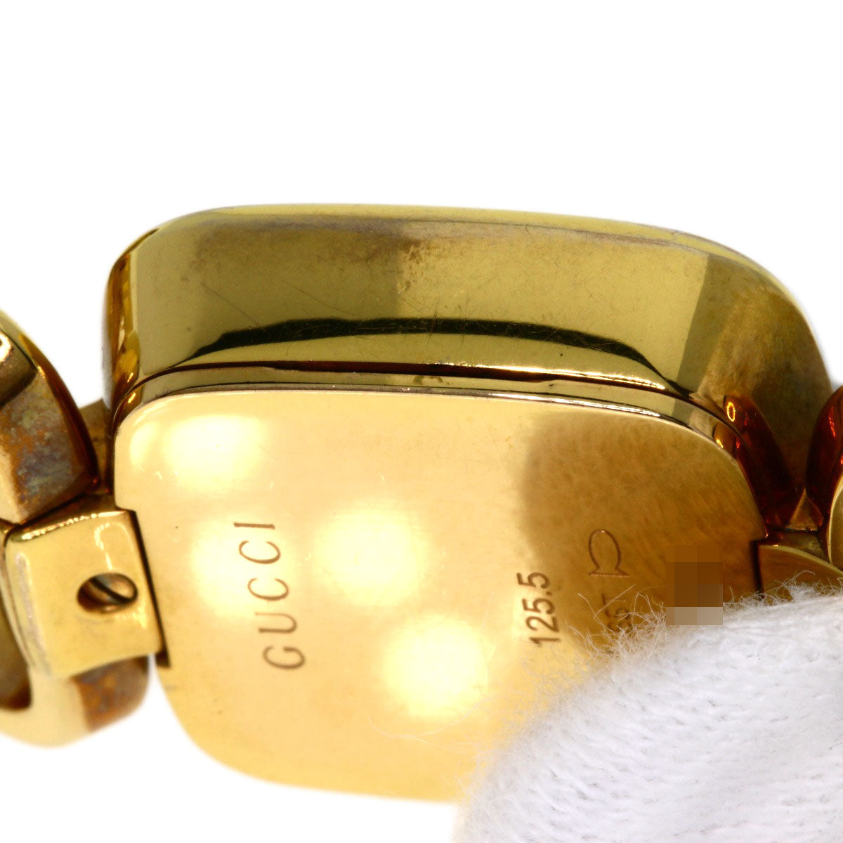 GUCCI Watches Quartz 125.5 Gold Plated , Gold Plated gold G Collection 3P Diamond Square black dial Women Used