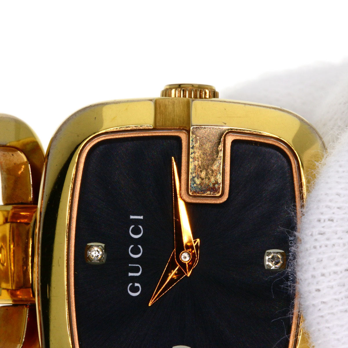 GUCCI Watches Quartz 125.5 Gold Plated , Gold Plated gold G Collection 3P Diamond Square black dial Women Used