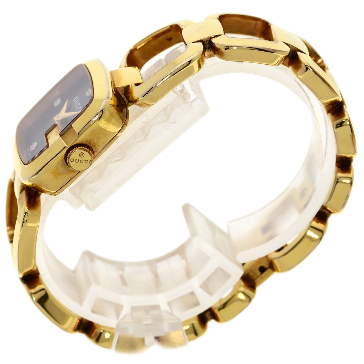 GUCCI Watches Quartz 125.5 Gold Plated , Gold Plated gold G Collection 3P Diamond Square black dial Women Used