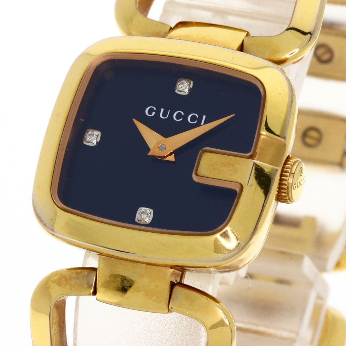 GUCCI Watches Quartz 125.5 Gold Plated , Gold Plated gold G Collection 3P Diamond Square black dial Women Used