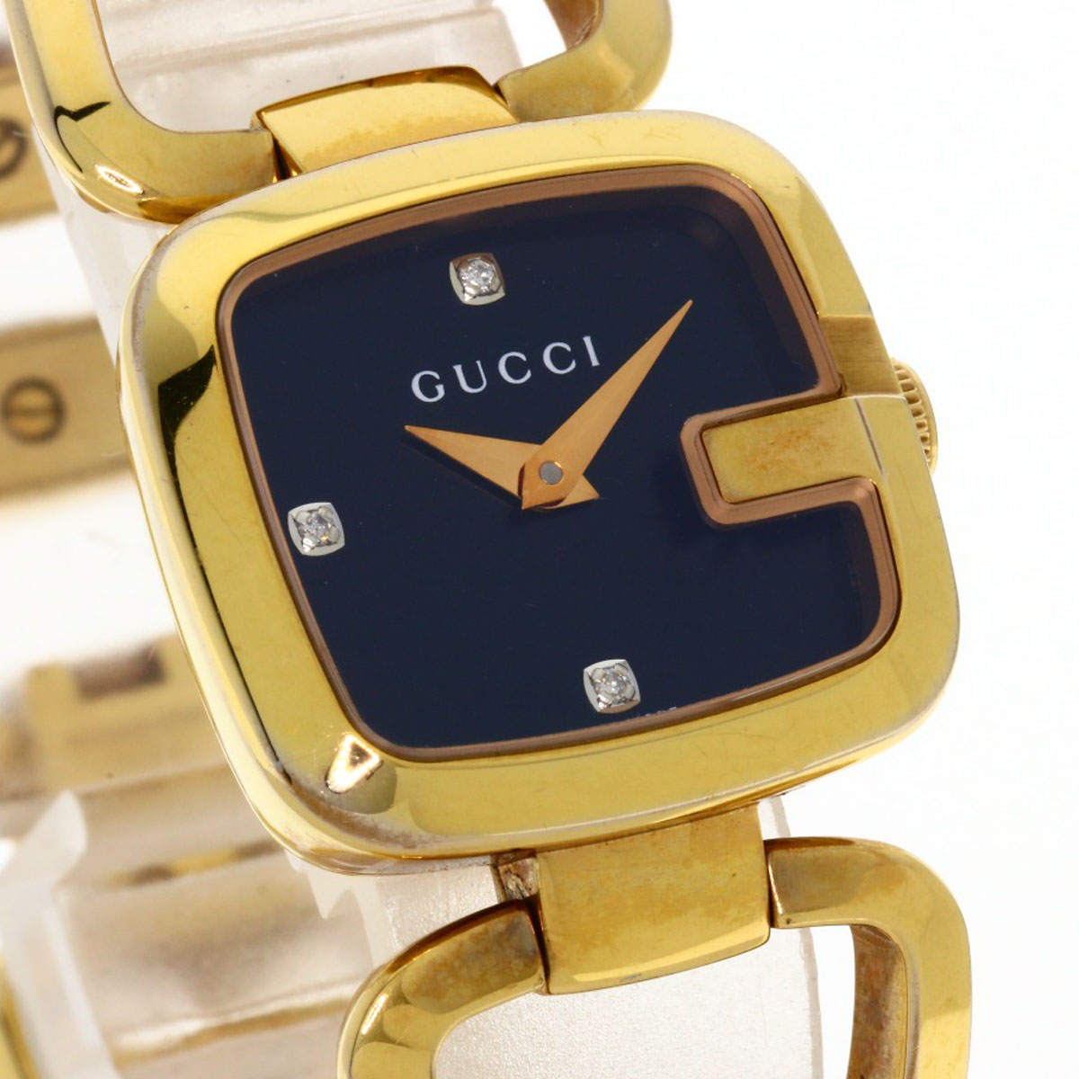GUCCI Watches Quartz 125.5 Gold Plated , Gold Plated gold G Collection 3P Diamond Square black dial Women Used