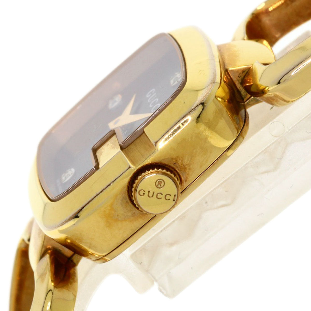 GUCCI Watches Quartz 125.5 Gold Plated , Gold Plated gold G Collection 3P Diamond Square black dial Women Used