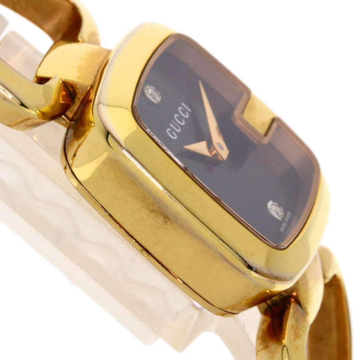 GUCCI Watches Quartz 125.5 Gold Plated , Gold Plated gold G Collection 3P Diamond Square black dial Women Used