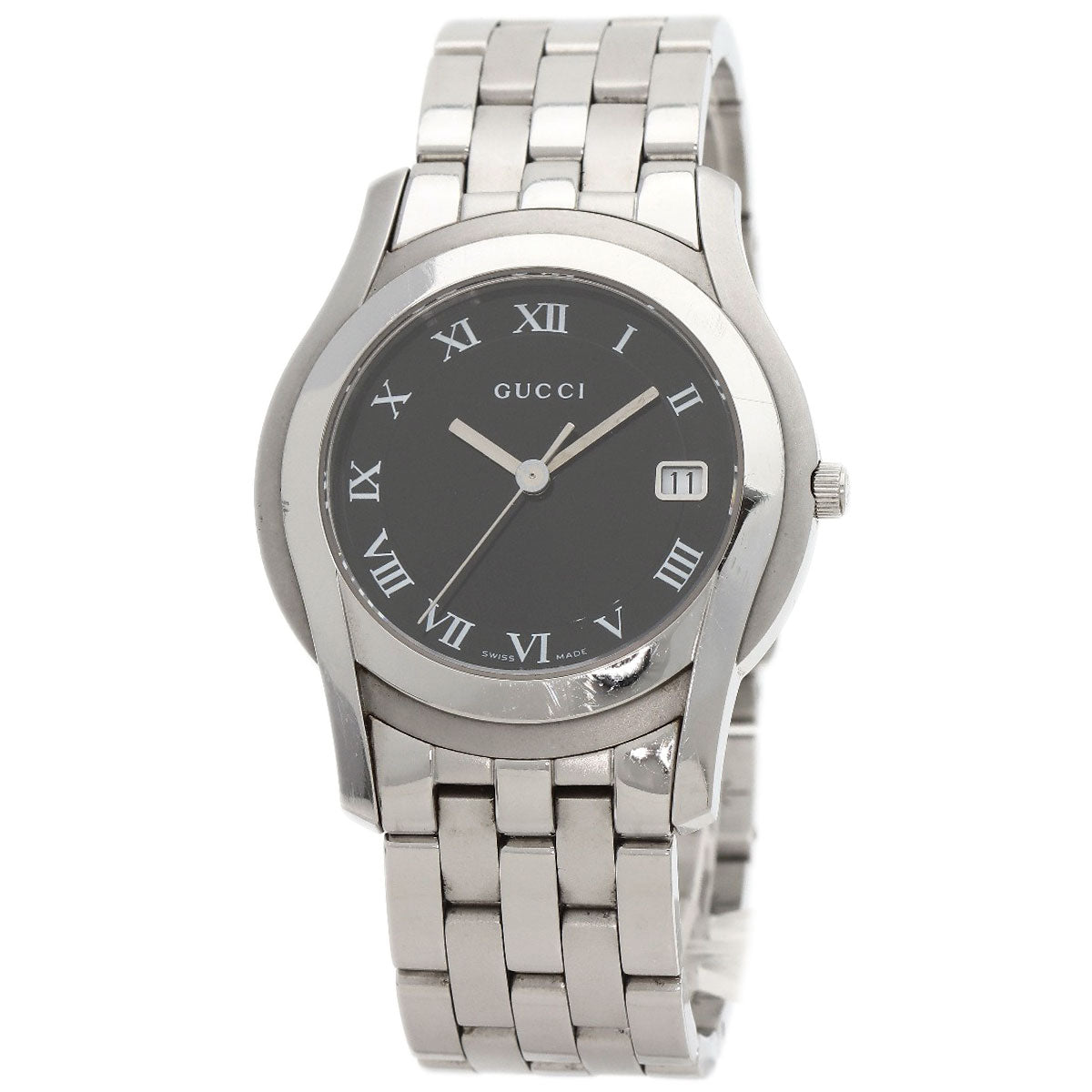 GUCCI Watches Quartz 5500M Stainless Steel Silver Round face black dial