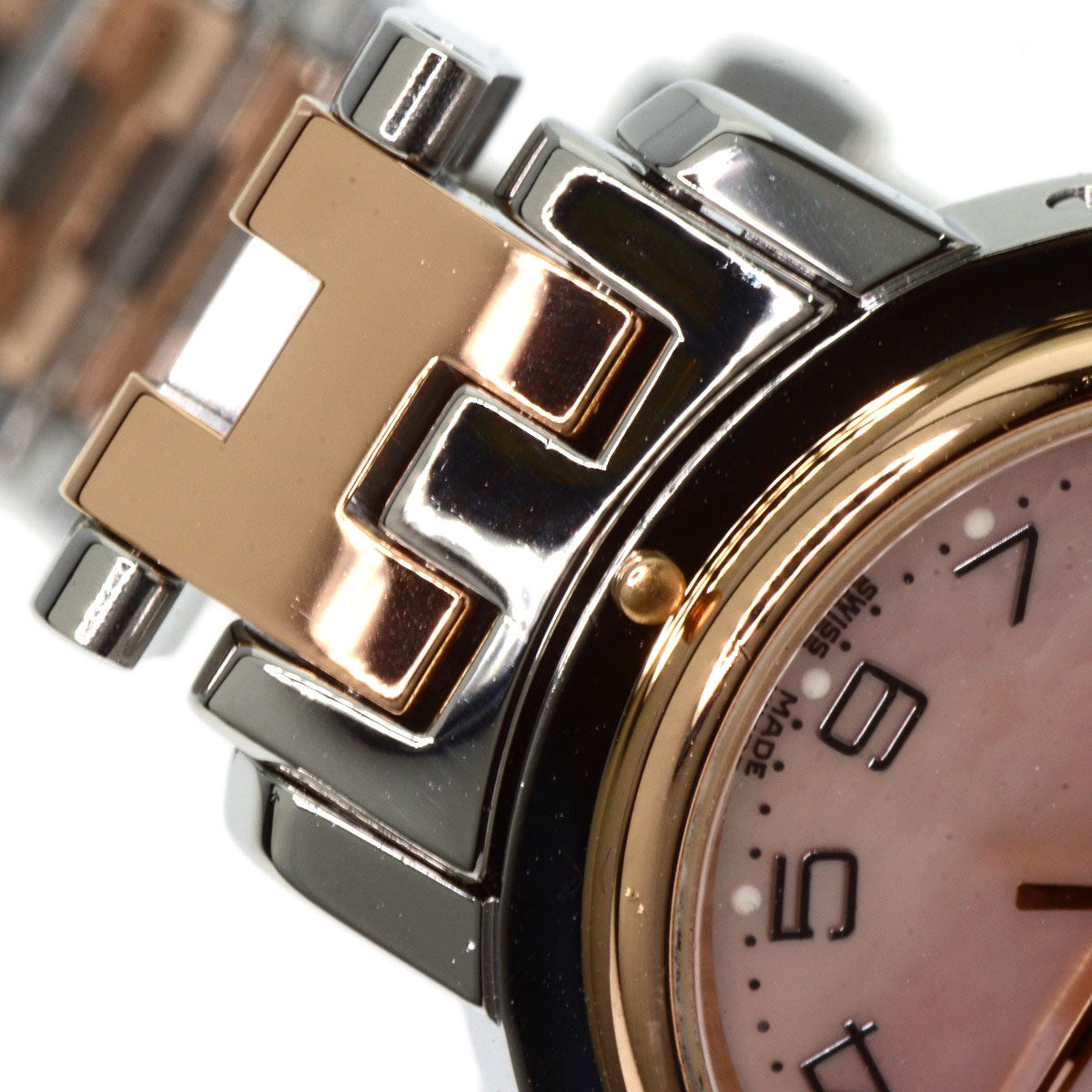 HERMES Watches Quartz CL4.221 Stainless Steel gold Clipper Nacre New Buckle Pink shell dial