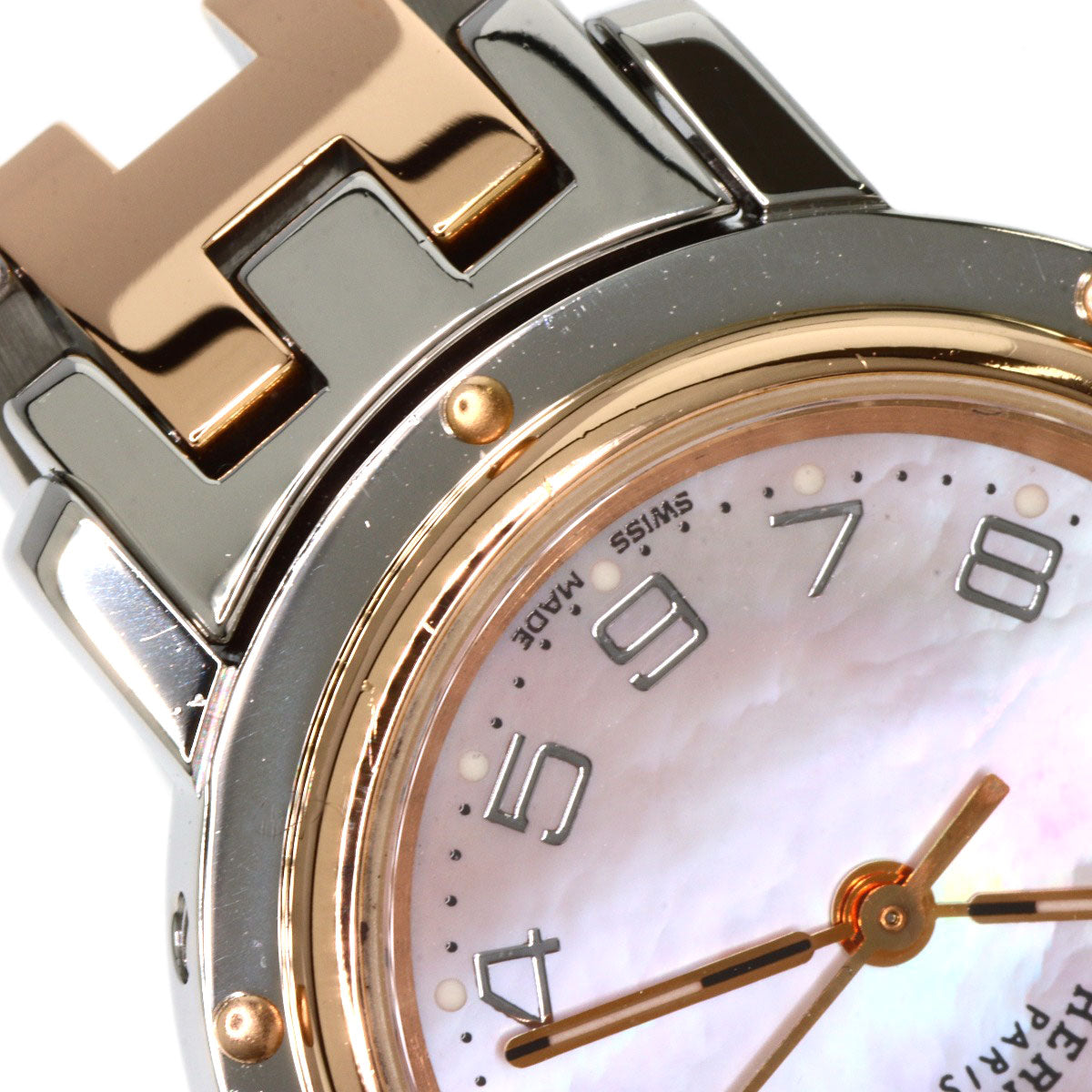 HERMES Watches Quartz CL4.221 Stainless Steel gold Clipper Nacre New Buckle Pink shell dial