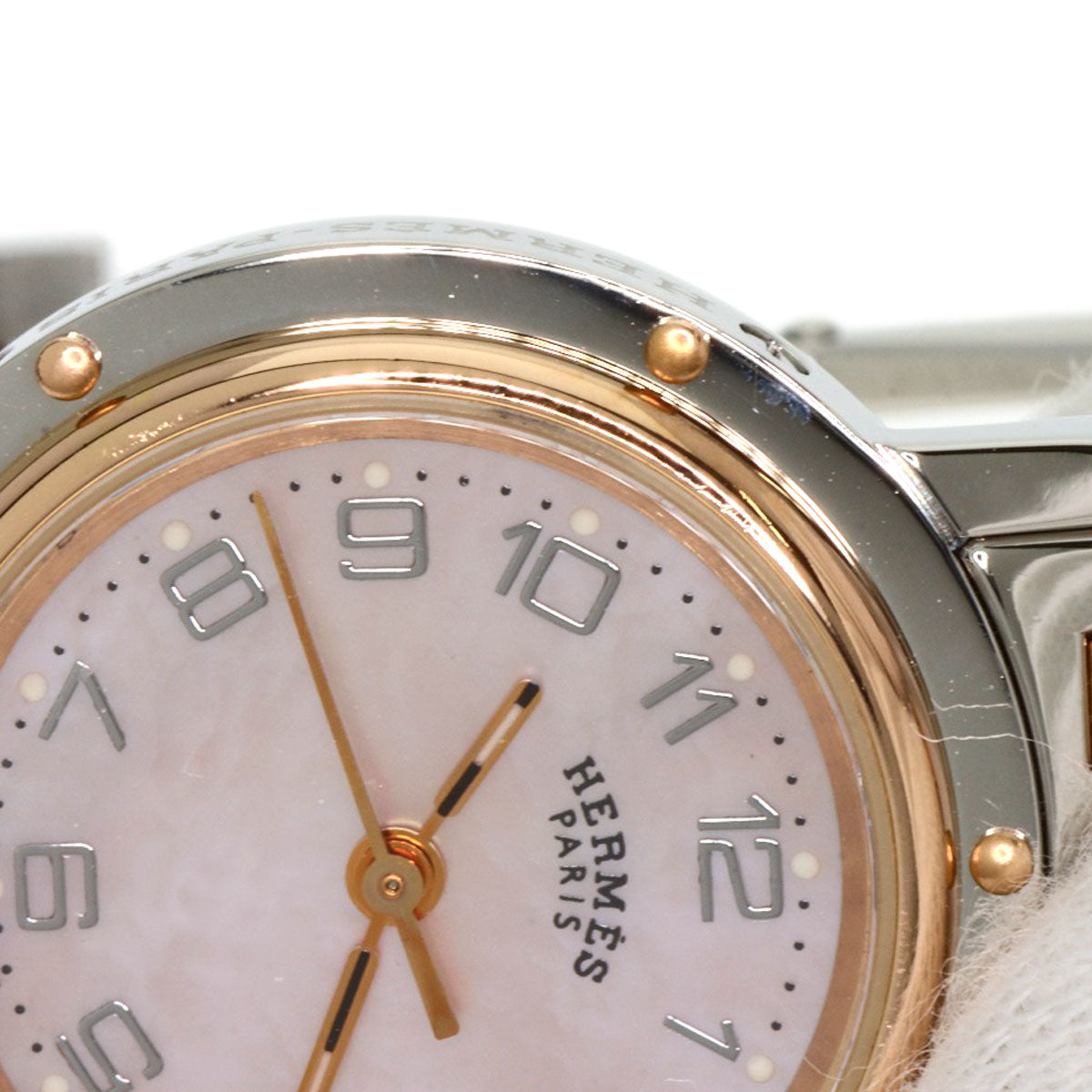HERMES Watches Quartz CL4.221 Stainless Steel gold Clipper Nacre New Buckle Pink shell dial