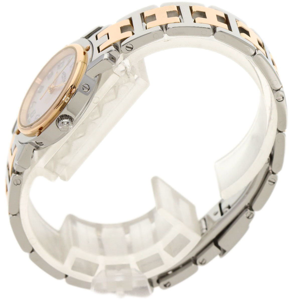 HERMES Watches Quartz CL4.221 Stainless Steel gold Clipper Nacre New Buckle Pink shell dial