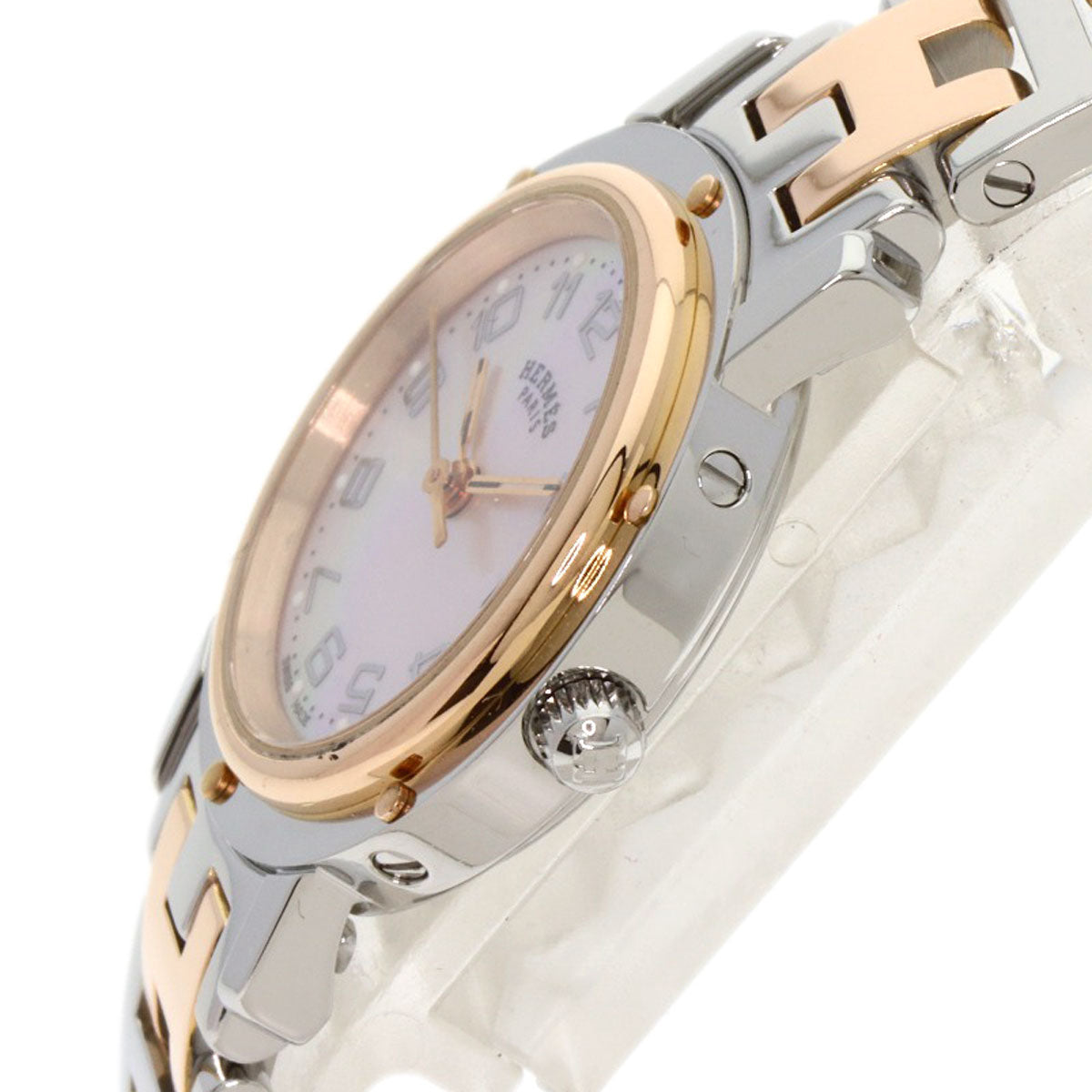 HERMES Watches Quartz CL4.221 Stainless Steel gold Clipper Nacre New Buckle Pink shell dial