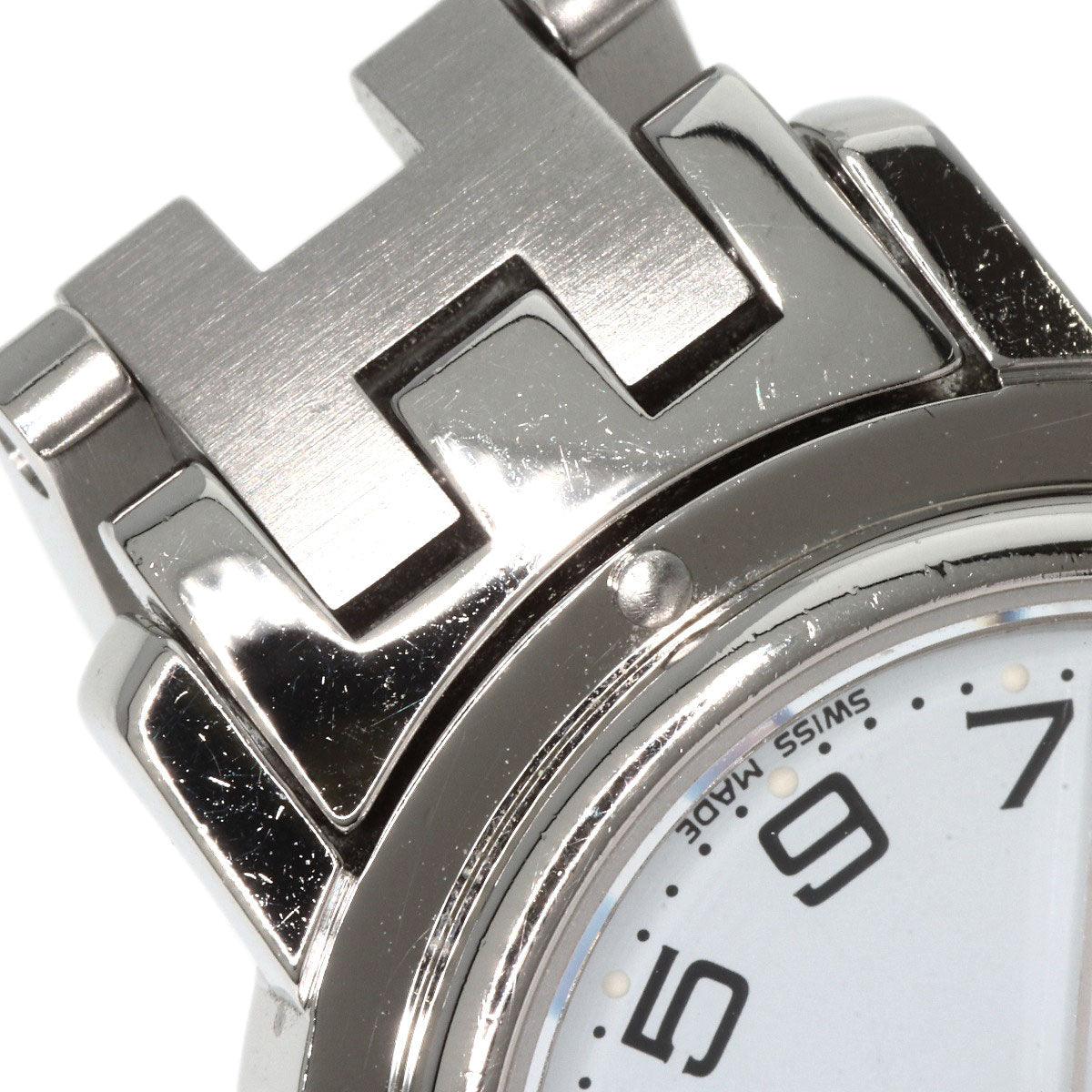 HERMES Watches Quartz CL4.210 Stainless Steel , Stainless Steel Silver Clipper new buckle white dial Women Used