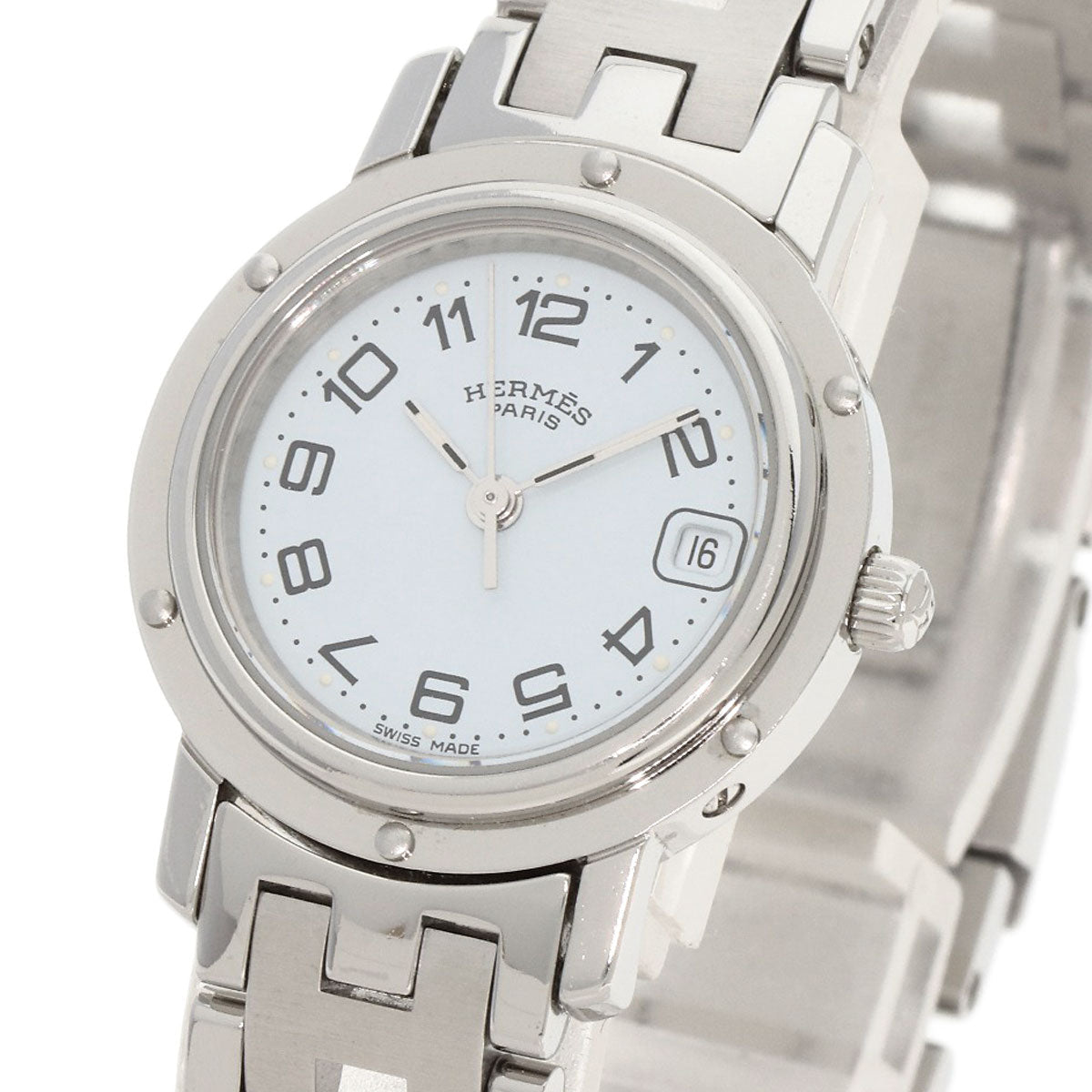 HERMES Watches Quartz CL4.210 Stainless Steel , Stainless Steel Silver Clipper new buckle white dial Women Used