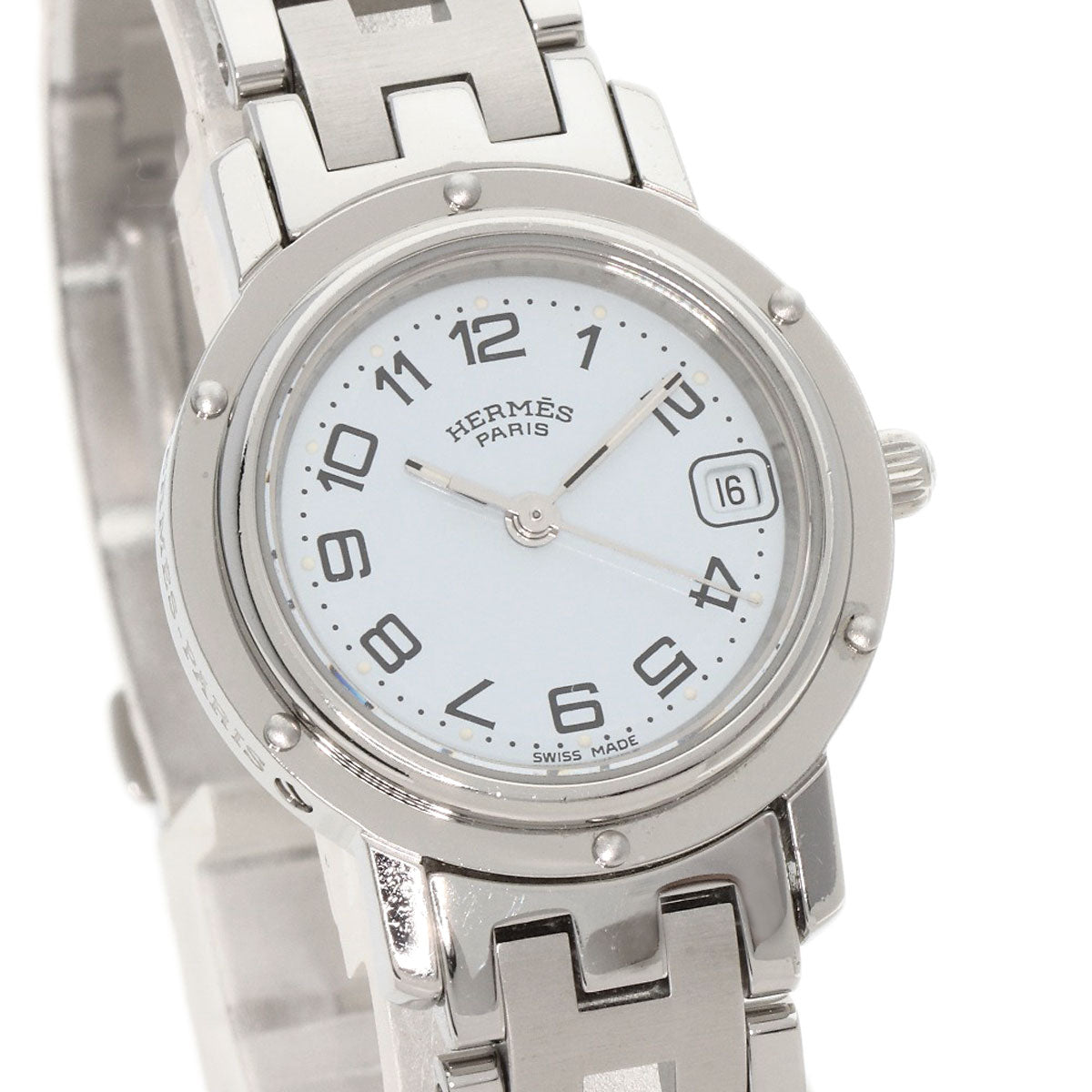 HERMES Watches Quartz CL4.210 Stainless Steel , Stainless Steel Silver Clipper new buckle white dial Women Used