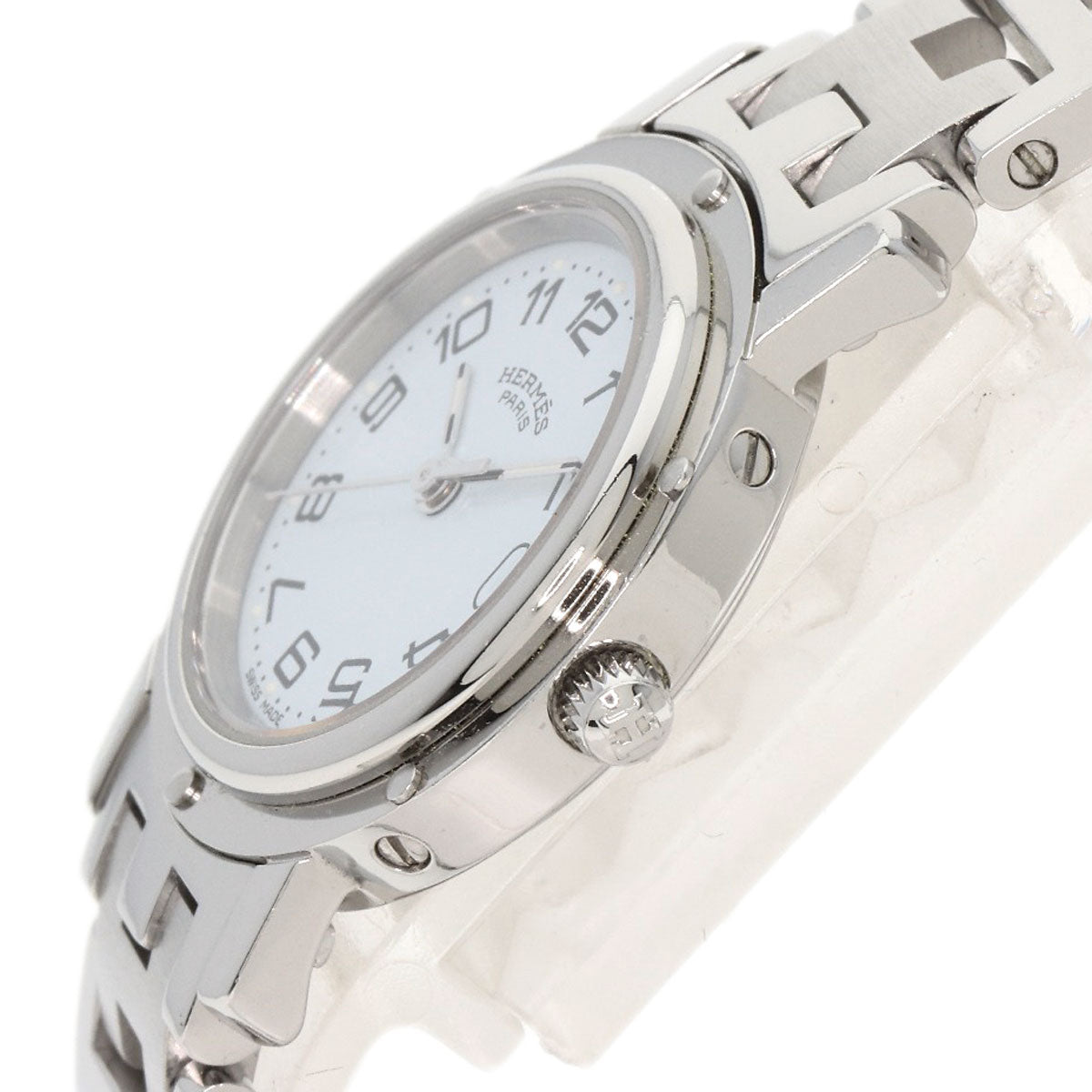 HERMES Watches Quartz CL4.210 Stainless Steel , Stainless Steel Silver Clipper new buckle white dial Women Used