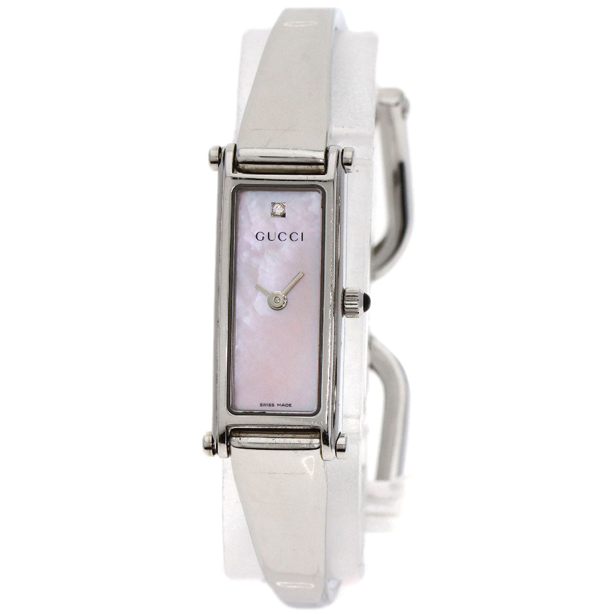 GUCCI Watches Quartz 1500L Stainless Steel , Stainless Steel Silver Square Face 1P Diamond Pink shell dial Women Used