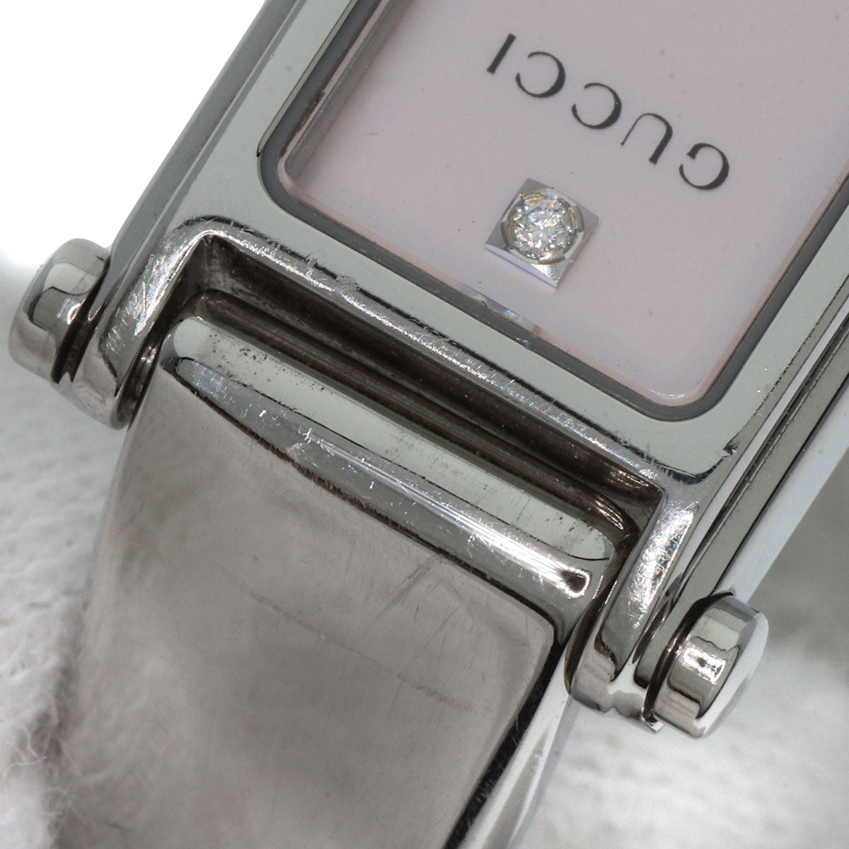 GUCCI Watches Quartz 1500L Stainless Steel , Stainless Steel Silver Square Face 1P Diamond Pink shell dial Women Used