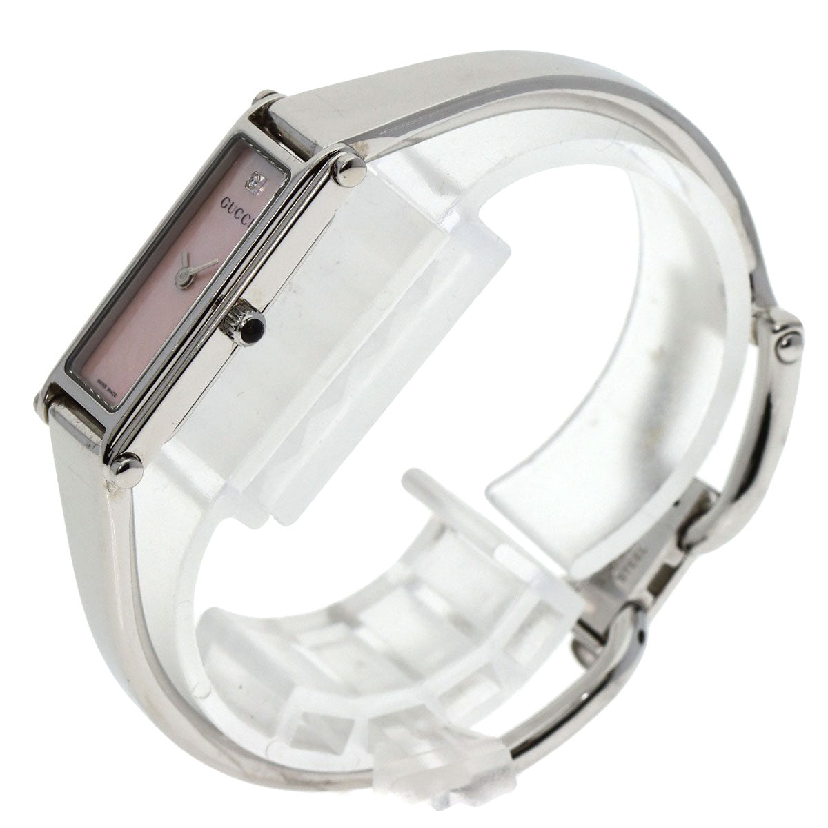 GUCCI Watches Quartz 1500L Stainless Steel , Stainless Steel Silver Square Face 1P Diamond Pink shell dial Women Used