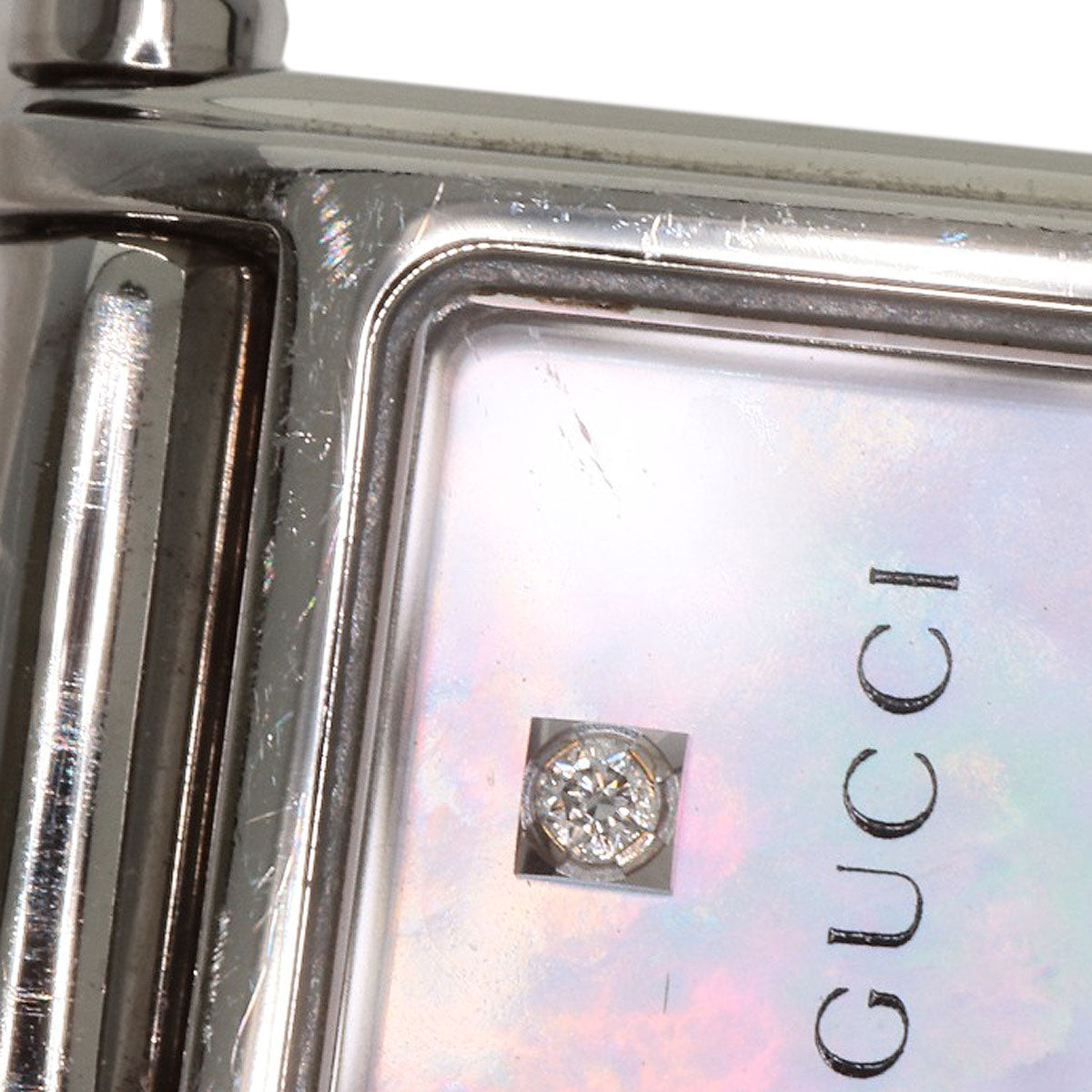 GUCCI Watches Quartz 1500L Stainless Steel , Stainless Steel Silver Square Face 1P Diamond Pink shell dial Women Used