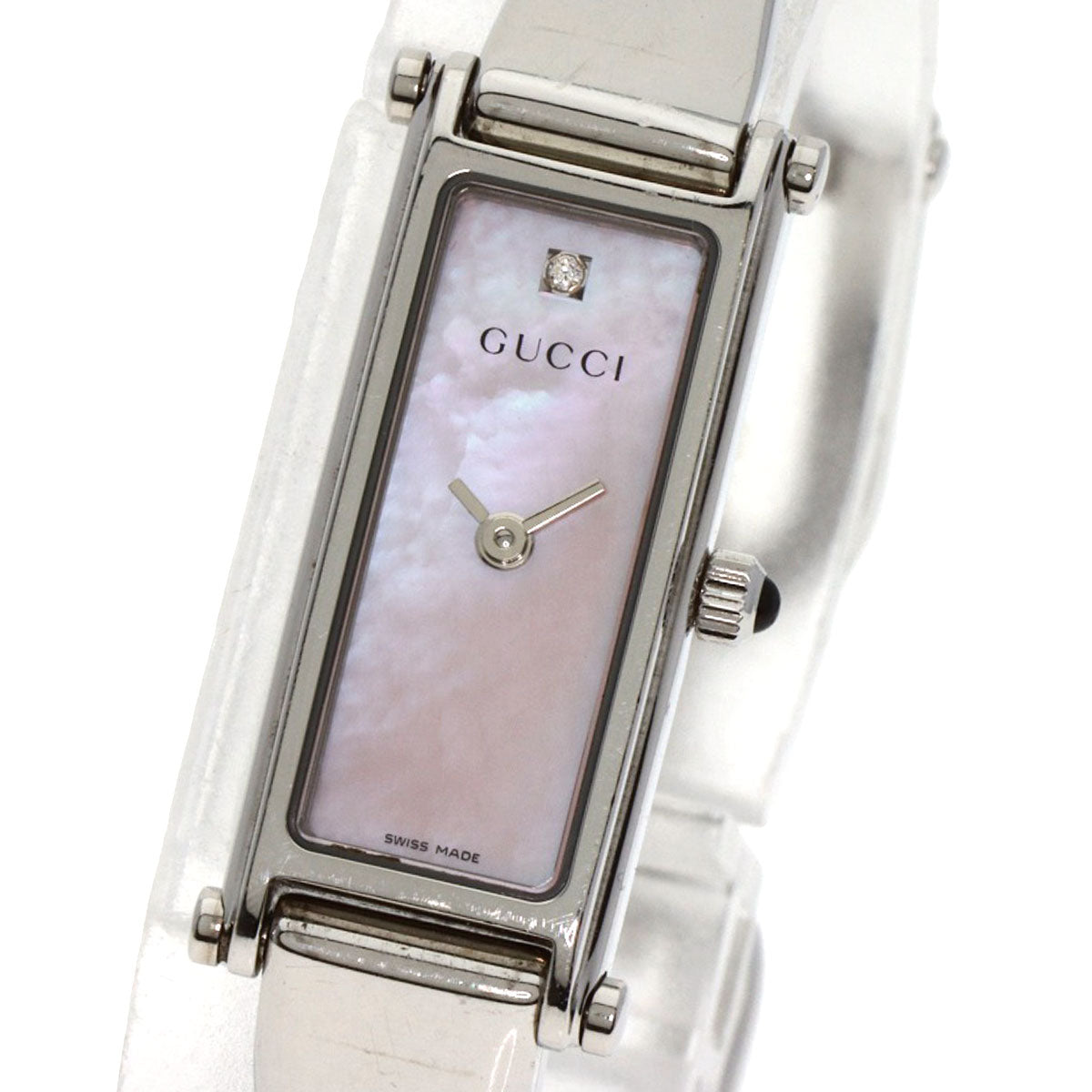 GUCCI Watches Quartz 1500L Stainless Steel , Stainless Steel Silver Square Face 1P Diamond Pink shell dial Women Used