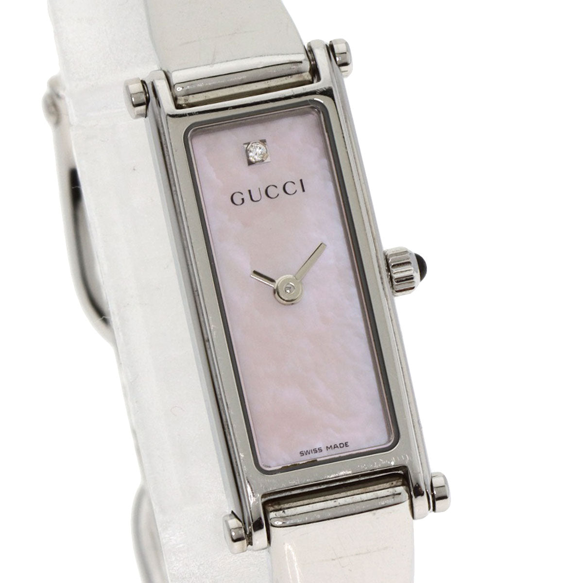 GUCCI Watches Quartz 1500L Stainless Steel , Stainless Steel Silver Square Face 1P Diamond Pink shell dial Women Used