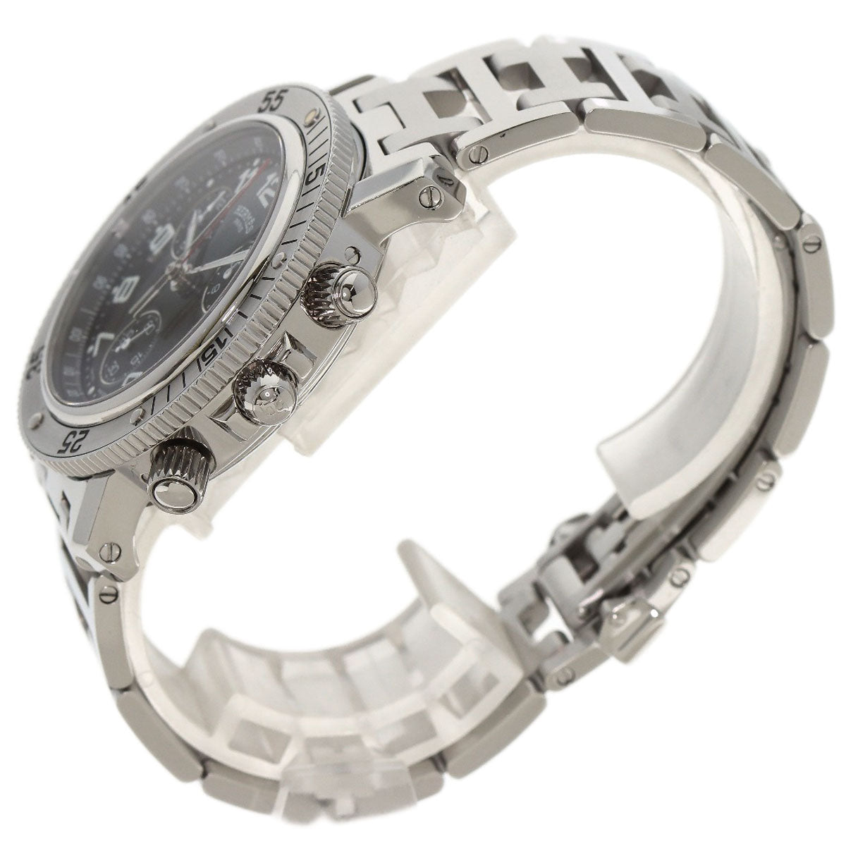 HERMES Watches Quartz CL2.910 Stainless Steel , Stainless Steel Silver Clipper Diver Chronograph black dial mens Used