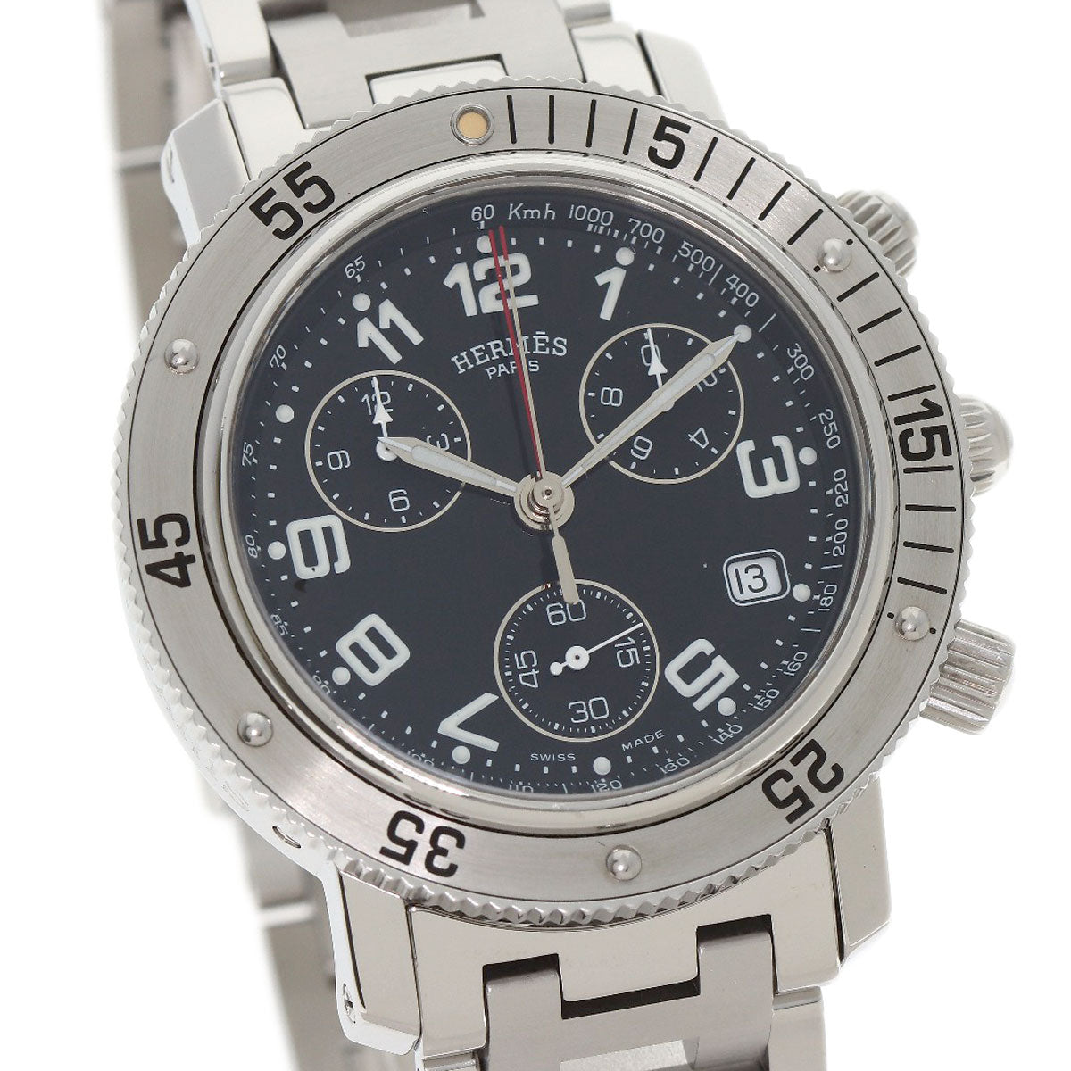 HERMES Watches Quartz CL2.910 Stainless Steel , Stainless Steel Silver Clipper Diver Chronograph black dial mens Used