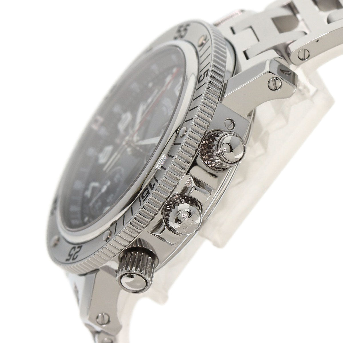 HERMES Watches Quartz CL2.910 Stainless Steel , Stainless Steel Silver Clipper Diver Chronograph black dial mens Used