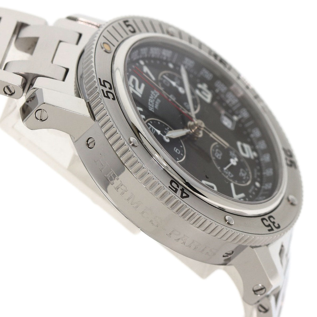 HERMES Watches Quartz CL2.910 Stainless Steel , Stainless Steel Silver Clipper Diver Chronograph black dial mens Used