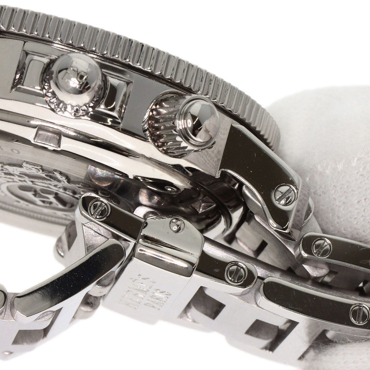 HERMES Watches Quartz CL2.910 Stainless Steel , Stainless Steel Silver Clipper Diver Chronograph black dial mens Used