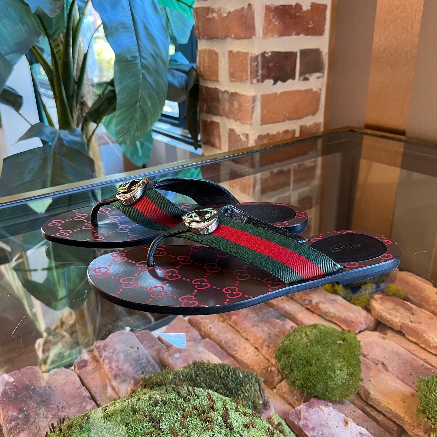 GUCCI Kika Web Thong Sandals 38