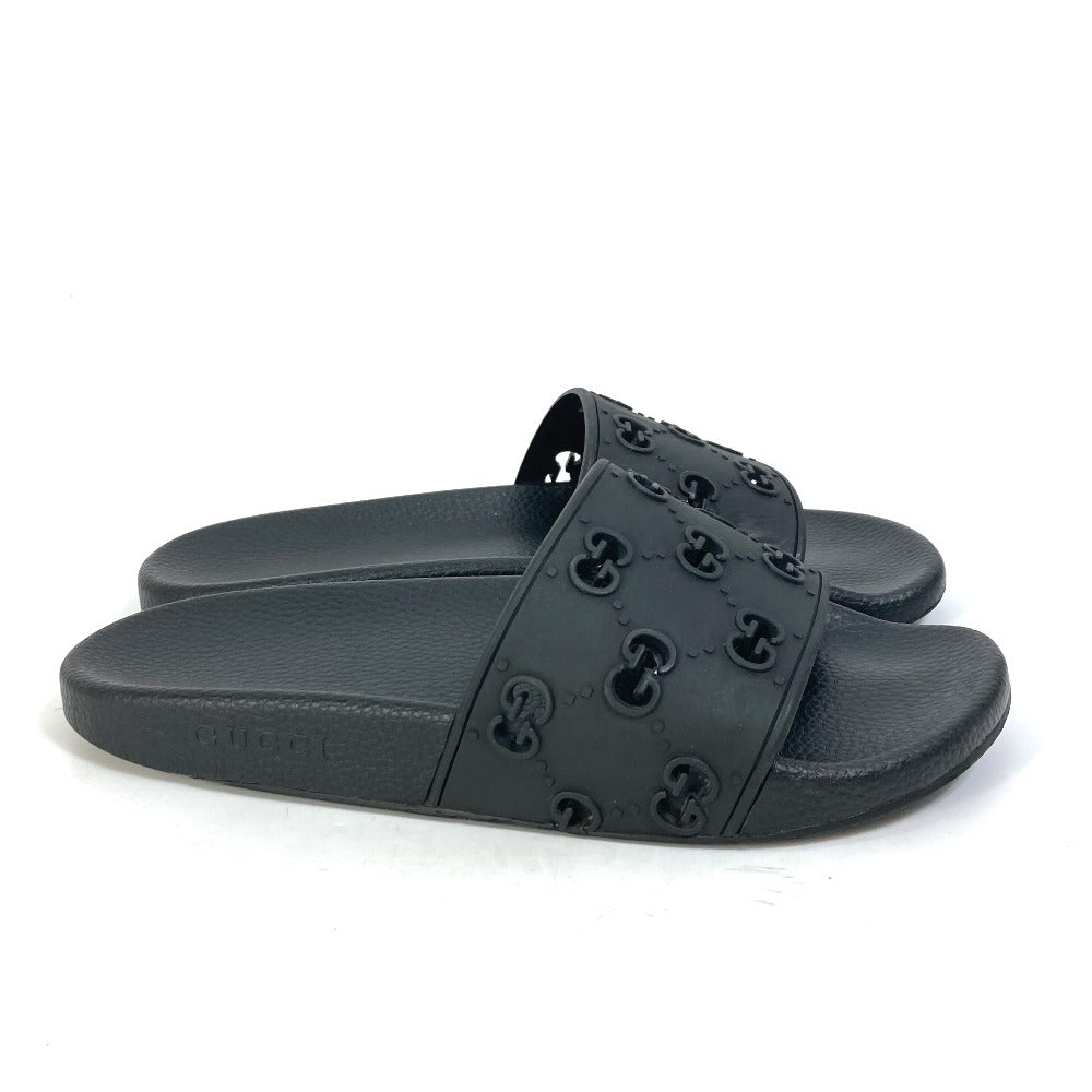 GUCCI Sandals 573922 rubber black Flat petanko GG Women's Slide Sandals mens 39 Used