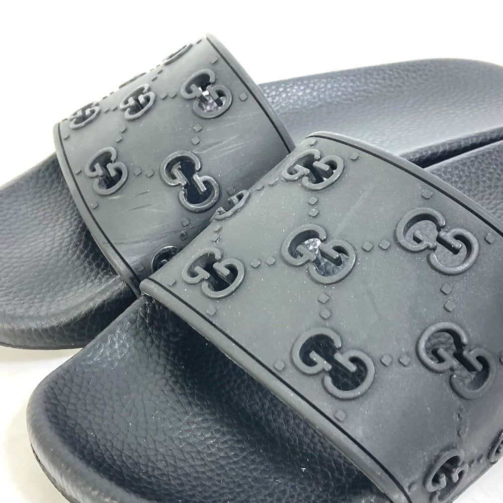 GUCCI Sandals 573922 rubber black Flat petanko GG Women's Slide Sandals mens 39 Used