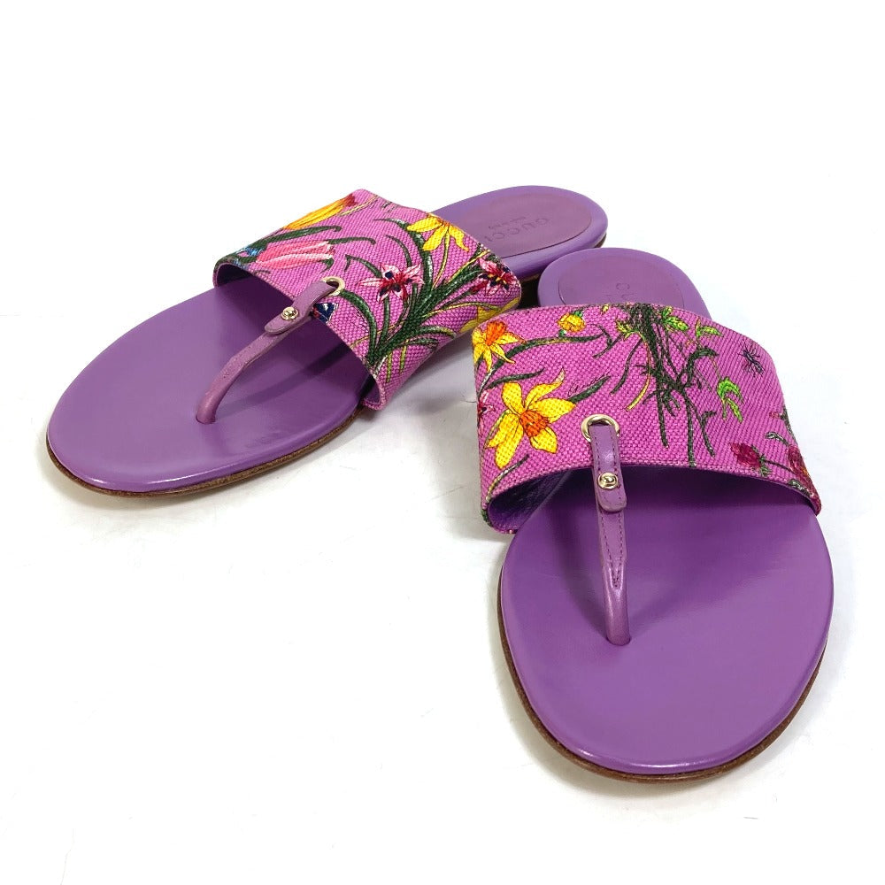 GUCCI Sandals 155100 Canvas/Leather, Canvas x Leather purple flat Flora floral pattern flower mens 7.5 Used