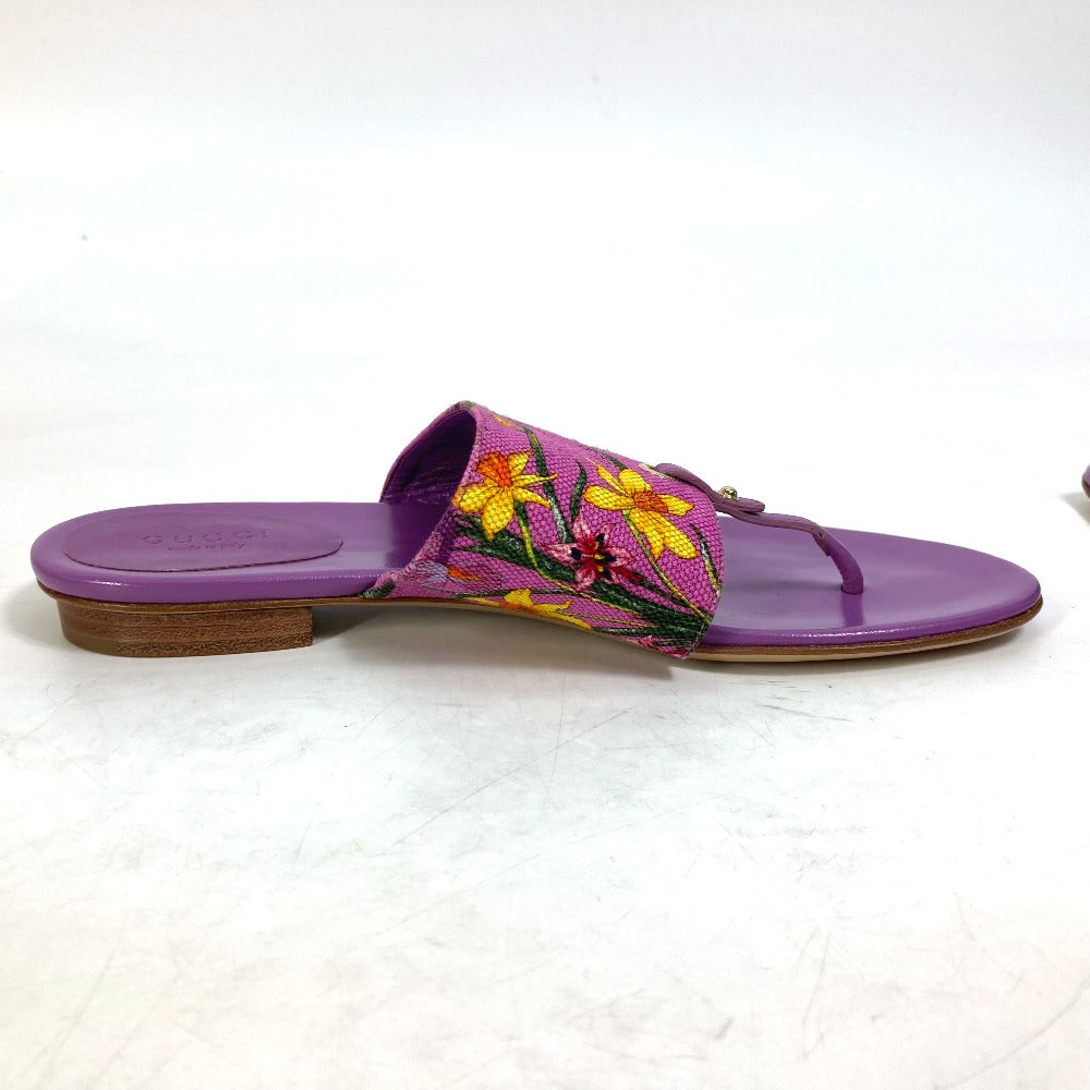 GUCCI Sandals 155100 Canvas/Leather, Canvas x Leather purple flat Flora floral pattern flower mens 7.5 Used