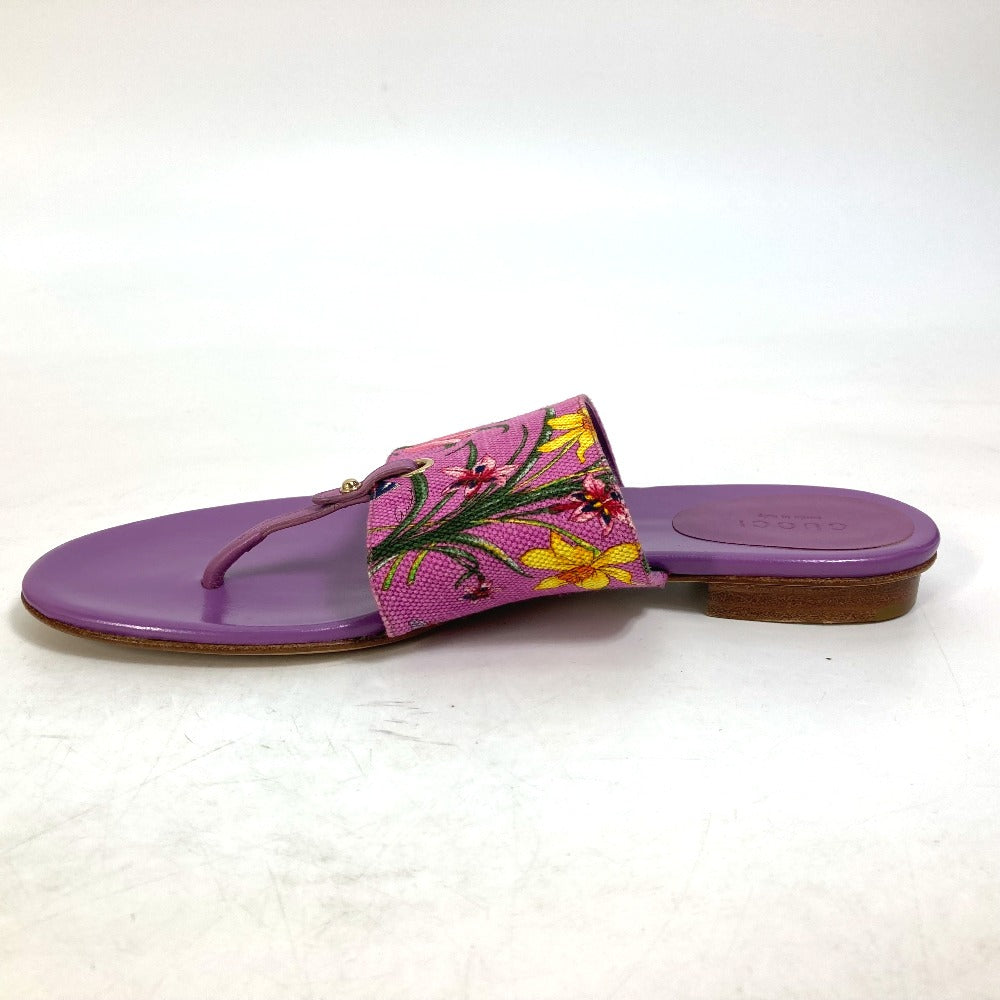 GUCCI Sandals 155100 Canvas/Leather, Canvas x Leather purple flat Flora floral pattern flower mens 7.5 Used