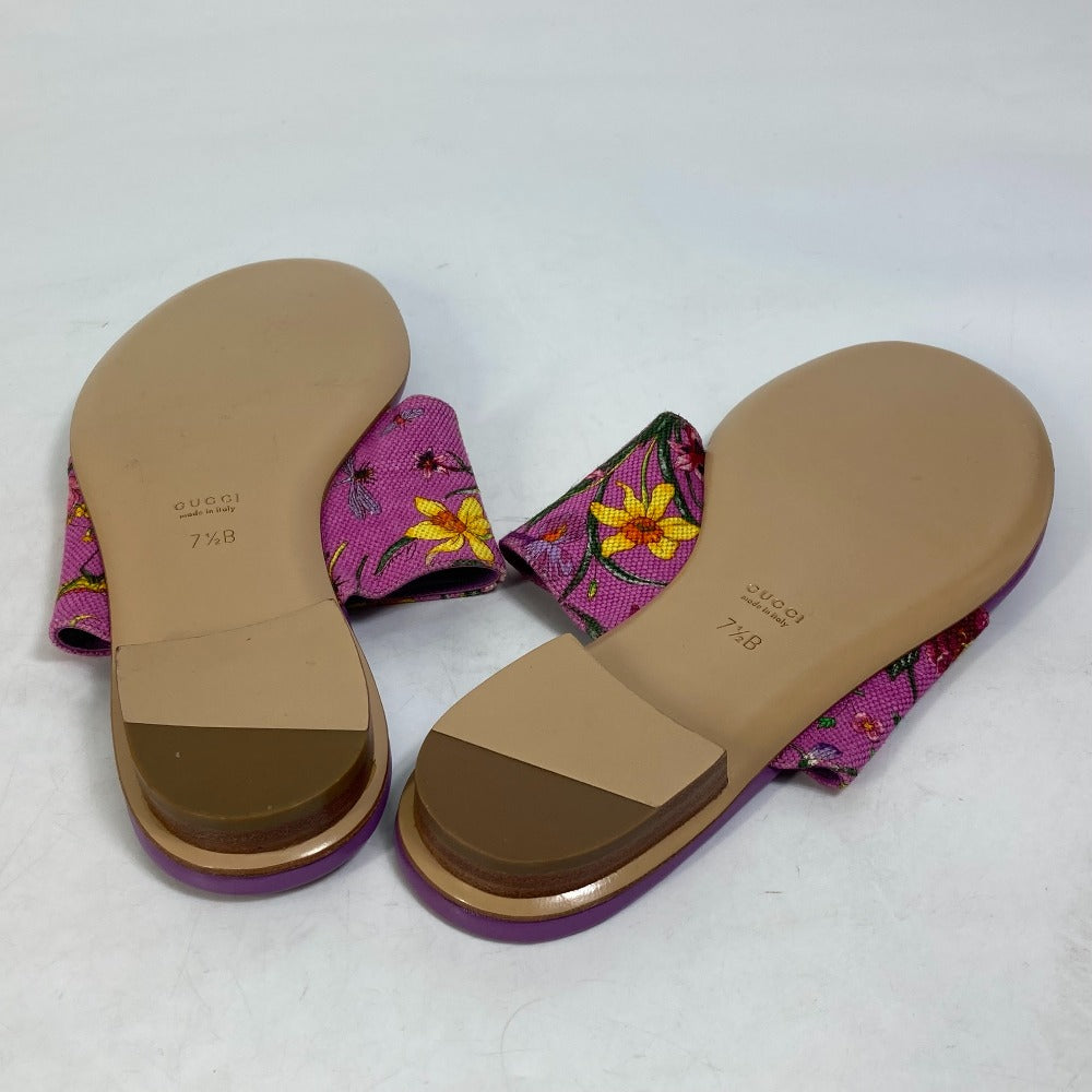 GUCCI Sandals 155100 Canvas/Leather, Canvas x Leather purple flat Flora floral pattern flower mens 7.5 Used