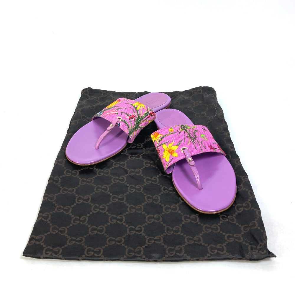 GUCCI Sandals 155100 Canvas/Leather, Canvas x Leather purple flat Flora floral pattern flower mens 7.5 Used