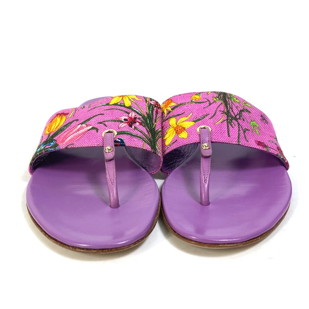 GUCCI Sandals 155100 Canvas/Leather, Canvas x Leather purple flat Flora floral pattern flower mens 7.5 Used