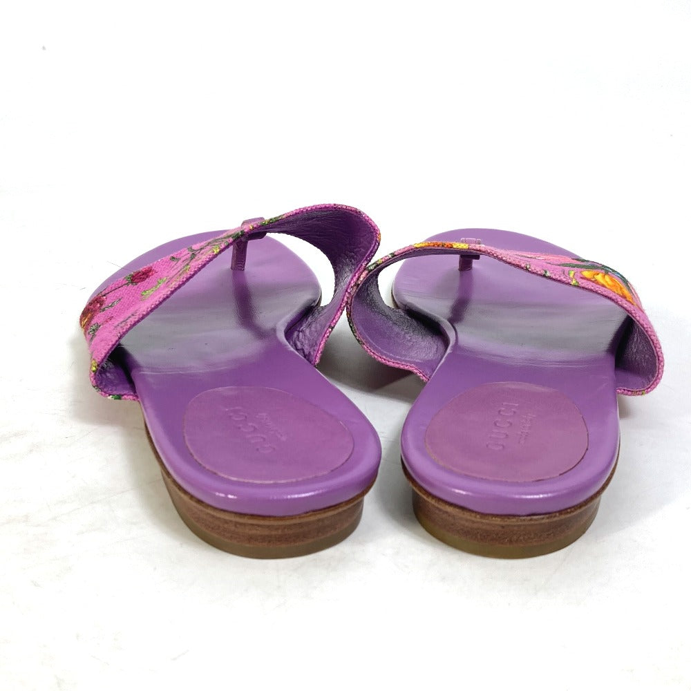 GUCCI Sandals 155100 Canvas/Leather, Canvas x Leather purple flat Flora floral pattern flower mens 7.5 Used