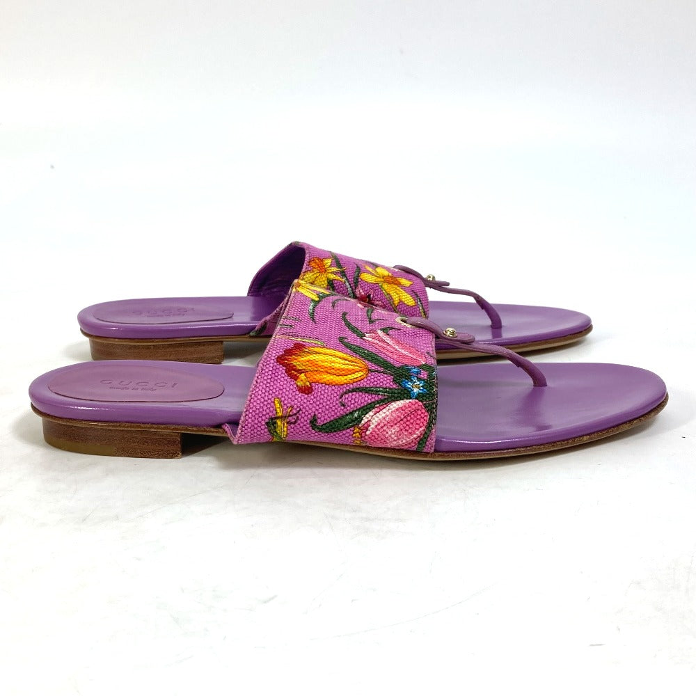 GUCCI Sandals 155100 Canvas/Leather, Canvas x Leather purple flat Flora floral pattern flower mens 7.5 Used
