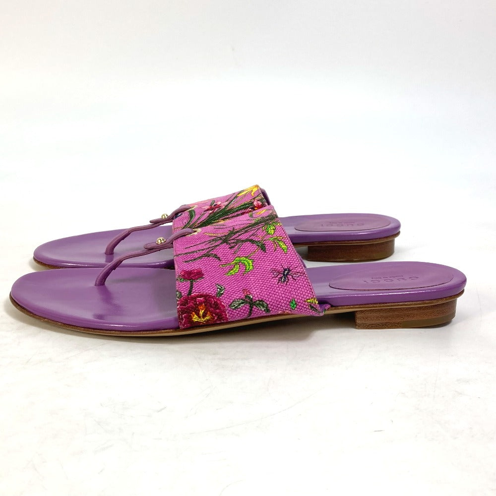 GUCCI Sandals 155100 Canvas/Leather, Canvas x Leather purple flat Flora floral pattern flower mens 7.5 Used