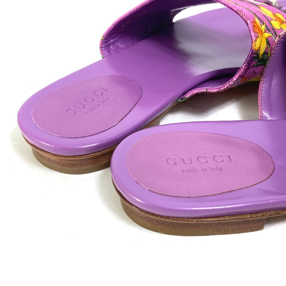 GUCCI Sandals 155100 Canvas/Leather, Canvas x Leather purple flat Flora floral pattern flower mens 7.5 Used